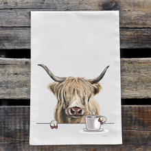 Load image into Gallery viewer, Highland Cow Coffee Towel, Cow Kitchen Decor