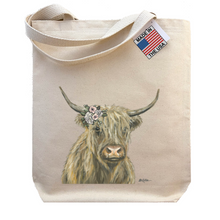 Load image into Gallery viewer, Boho Flowers Highland Cow Tote Bag
