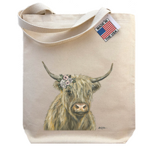 Load image into Gallery viewer, Boho Flowers Highland Cow Tote Bag