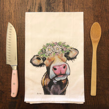 Load image into Gallery viewer, Daisies Cow Towel 'Hazel', Farmhouse Kitchen Decor