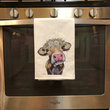 Load image into Gallery viewer, Daisies Cow Towel 'Hazel', Farmhouse Kitchen Decor