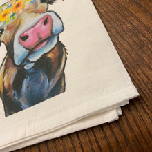 Load image into Gallery viewer, Sunflower Cow Towel 'Hazel', Farmhouse Kitchen Decor