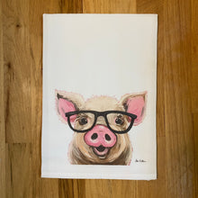 Load image into Gallery viewer, Glasses Pig Towel &#39;Posey&#39;, Farmhouse Kitchen Decor
