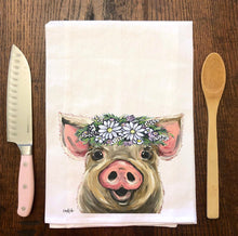 Load image into Gallery viewer, Daisy Pig Towel 'Posey', Farmhouse Kitchen Decor