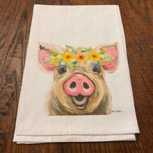 Load image into Gallery viewer, Sunflower Pig Towel 'Posey', Farmhouse Kitchen Decor