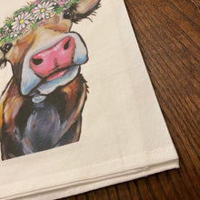 Load image into Gallery viewer, Daisies Cow Towel 'Hazel', Farmhouse Kitchen Decor