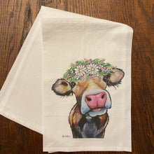 Load image into Gallery viewer, Daisies Cow Towel 'Hazel', Farmhouse Kitchen Decor