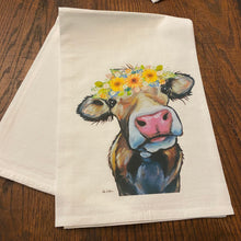 Load image into Gallery viewer, Sunflower Cow Towel 'Hazel', Farmhouse Kitchen Decor