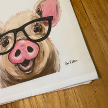 Load image into Gallery viewer, Glasses Pig Towel &#39;Posey&#39;, Farmhouse Kitchen Decor
