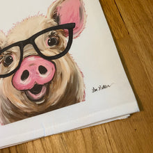 Load image into Gallery viewer, Glasses Pig Towel 'Posey', Farmhouse Kitchen Decor