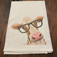 Load image into Gallery viewer, Glasses Cow Towel 'Miss Moo Moo', Farmhouse Kitchen Decor