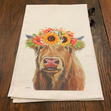 Load image into Gallery viewer, Cow Towel 'Highland', Colorful Sunflower Fall/Thanksgiving Decor