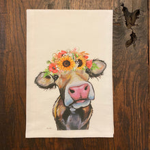 Load image into Gallery viewer, Cow Towel 'Hazel', Colorful Sunflower Fall/Thanksgiving Decor