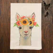 Load image into Gallery viewer, Alpaca Tea Towel 'Sophie', Colorful Sunflower Fall/Thanksgiving Decor