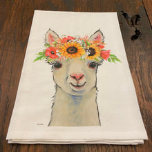 Load image into Gallery viewer, Alpaca Tea Towel 'Sophie', Colorful Sunflower Fall/Thanksgiving Decor