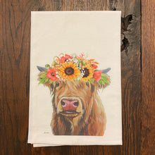 Load image into Gallery viewer, Cow Towel 'Highland', Colorful Sunflower Fall/Thanksgiving Decor
