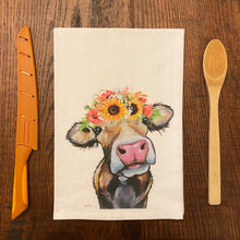 Load image into Gallery viewer, Cow Towel 'Hazel', Colorful Sunflower Fall/Thanksgiving Decor