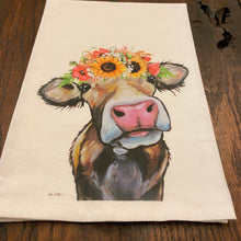 Load image into Gallery viewer, Cow Towel 'Hazel', Colorful Sunflower Fall/Thanksgiving Decor