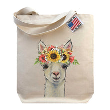 Load image into Gallery viewer, Colorful Sunflower Alpaca Tote Bag, Alpaca Lover Gift, Fall Llama Gifts
