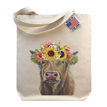 Load image into Gallery viewer, Colorful Sunflower Highland Cow Tote Bag,  &#39;Fergus&#39;
