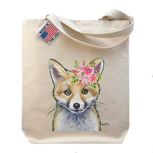 Load image into Gallery viewer, Spring Flowers Fox Tote Bag