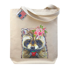 Load image into Gallery viewer, Spring Flowers Raccoon Tote Bag