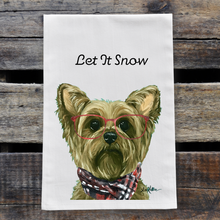 Load image into Gallery viewer, Christmas Dog Towel, 'Let it Snow' Christmas Yorkie Towel