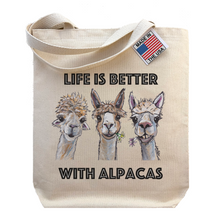 Load image into Gallery viewer, Alpaca Tote Bag, Life is Better with Alpacas Tote
