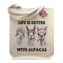 Load image into Gallery viewer, Alpaca Tote Bag, Life is Better with Alpacas Tote