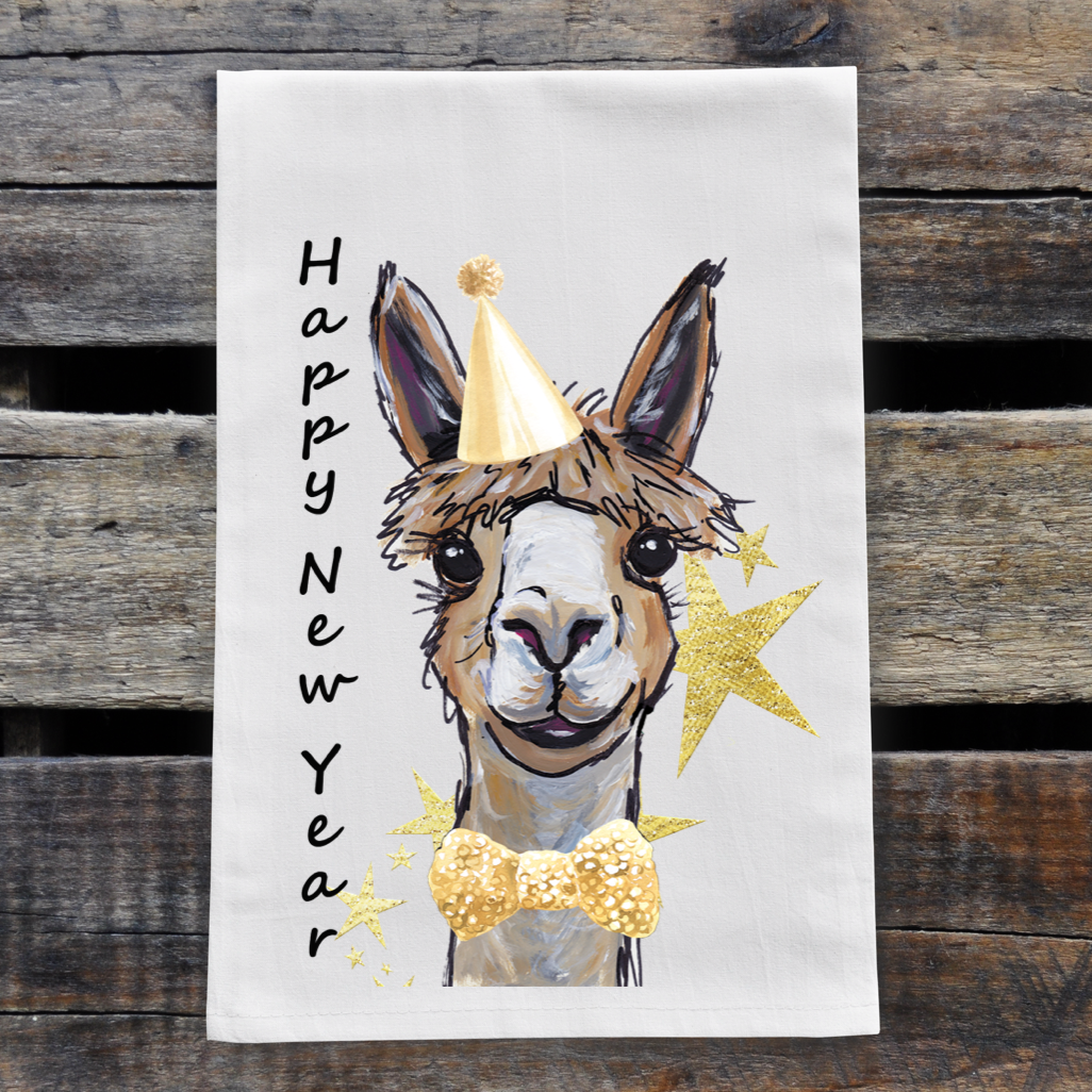 Alpaca Happy New Year Towel, 'Lycoming'
