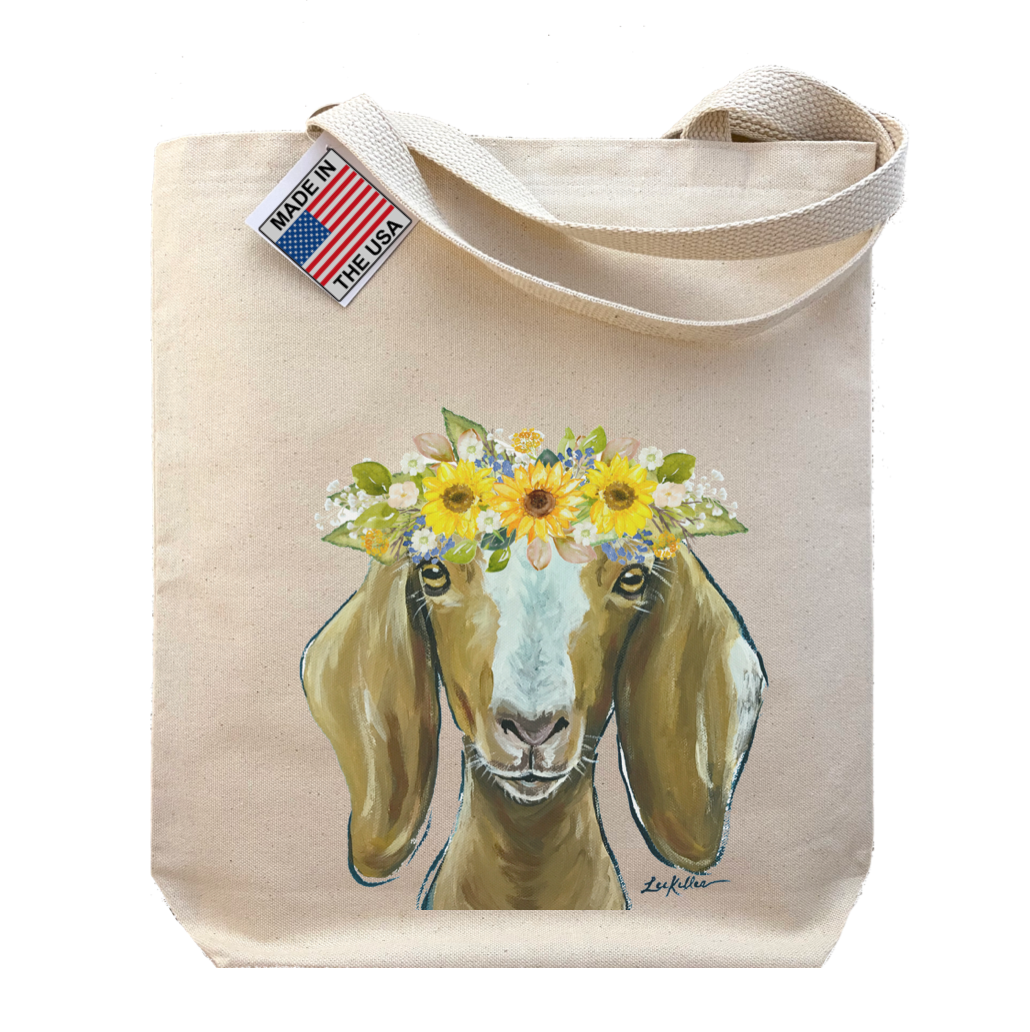 Goat Tote Bag, Sunflower Goat Flower Crown Tote – Hippie Hound