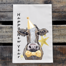 Load image into Gallery viewer, Cow Happy New Year Towel, 'Maizie'