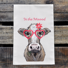 Load image into Gallery viewer, Cow Valentine&#39;s Day Towel, &#39;In The Moood&#39;
