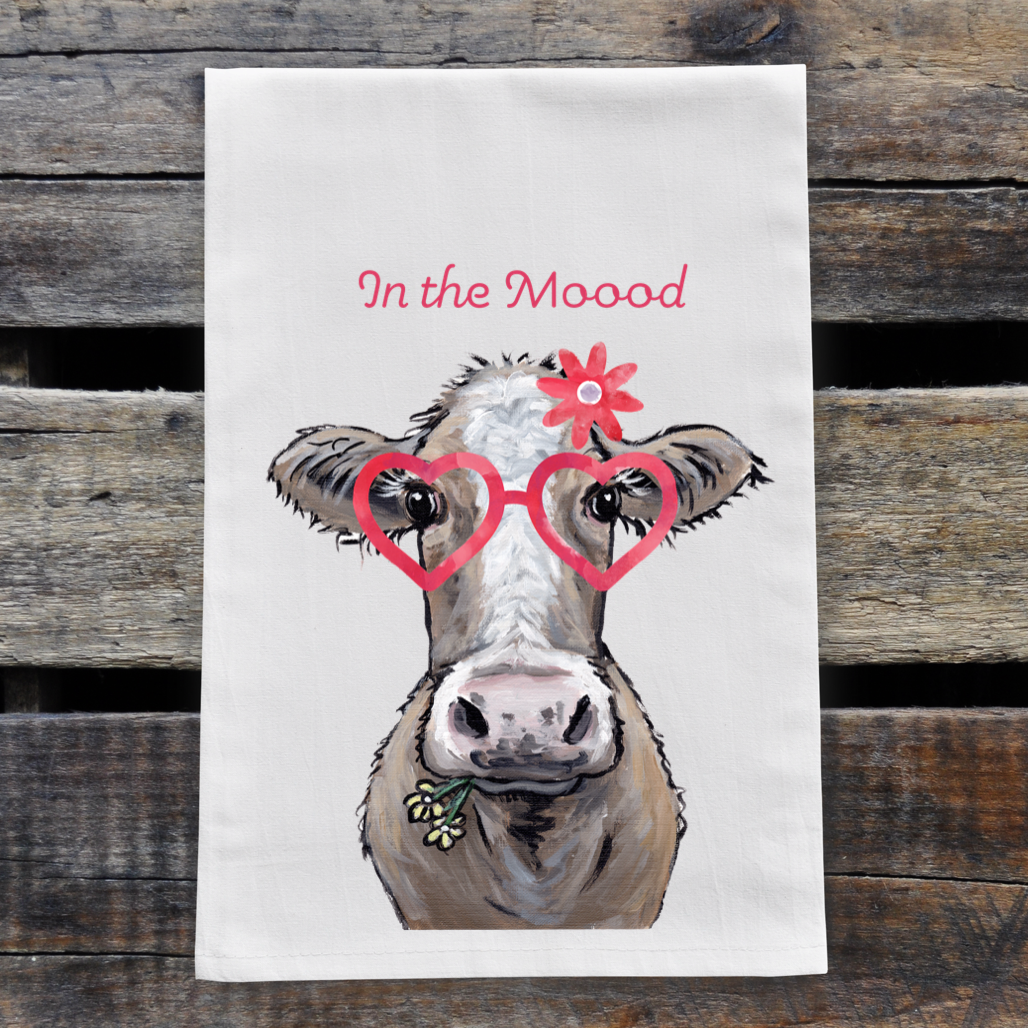 Cow Valentine's Day Towel, 'In The Moood'