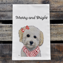 Load image into Gallery viewer, Christmas Dog Towel, 'Merry & Bright' Christmas Doodle Towel