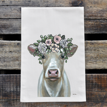 Load image into Gallery viewer, Cow Towel 'Milkshake' Boho Flowers, Farmhouse Kitchen Decor