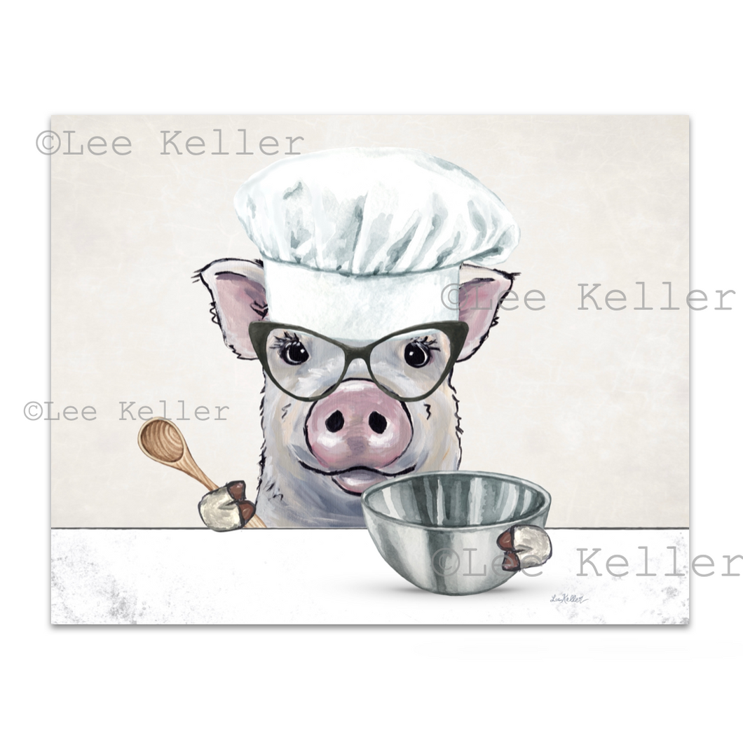 Pig Kitchen Art, Pig with Baking Supplies, Pig Art Print