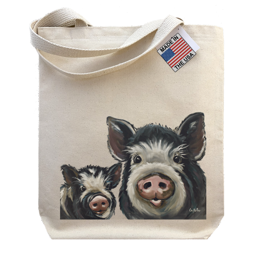 Pig Tote Bag, 'Mom & Baby' Pig Tote Bag
