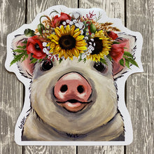 Load image into Gallery viewer, Colorful Sunflower Pig Sticker, 4" Sticker, Cute Pig Sticker