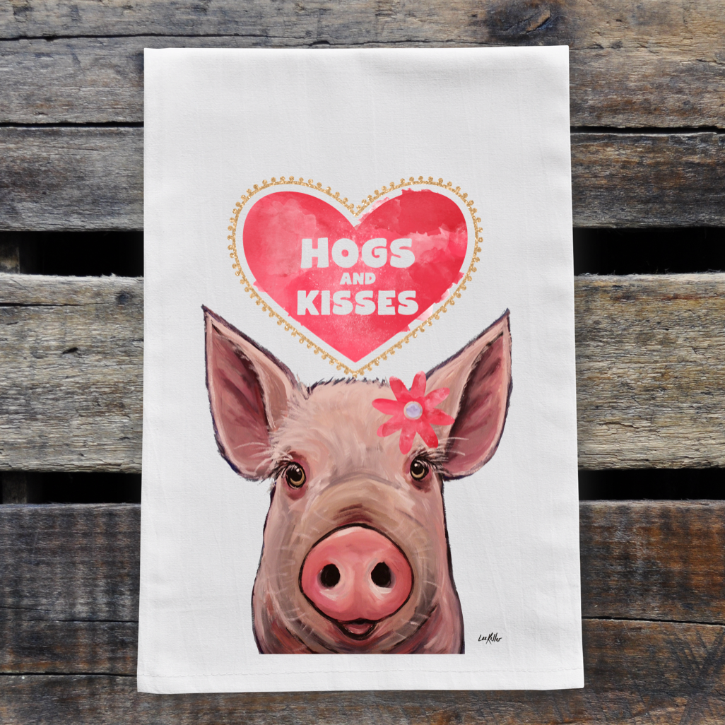 Pig Valentine's Day Towel, 'Hogs & Kisses'