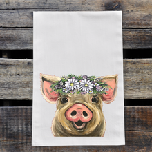 Load image into Gallery viewer, Daisy Pig Towel &#39;Posey&#39;, Farmhouse Kitchen Decor
