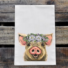 Load image into Gallery viewer, Daisy Pig Towel 'Posey', Farmhouse Kitchen Decor