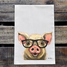 Load image into Gallery viewer, Glasses Pig Towel 'Posey', Farmhouse Kitchen Decor