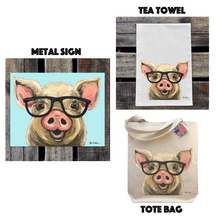Load image into Gallery viewer, Pig with Glasses Gift Set, Metal Tin Sign/Tote Bag/Tea Towel, Pig Gift Set
