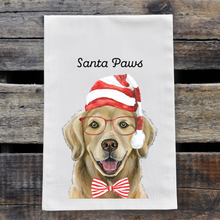 Load image into Gallery viewer, Christmas Dog Towel, 'Santa Paws' Christmas Golden Retriever Towel
