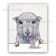 Load image into Gallery viewer, Sheep Kitchen Art, Sheep with Coffee, Sheep Art Print