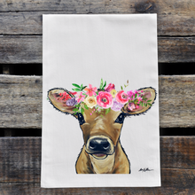Load image into Gallery viewer, Spring Calf Cow Towel &#39;Bambi&#39;, Farmhouse Kitchen Decor
