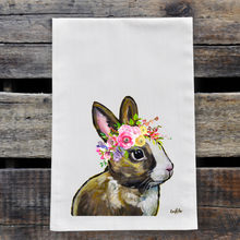 Load image into Gallery viewer, Spring Flowers Bunny Towel, Farmhouse Kitchen Decor