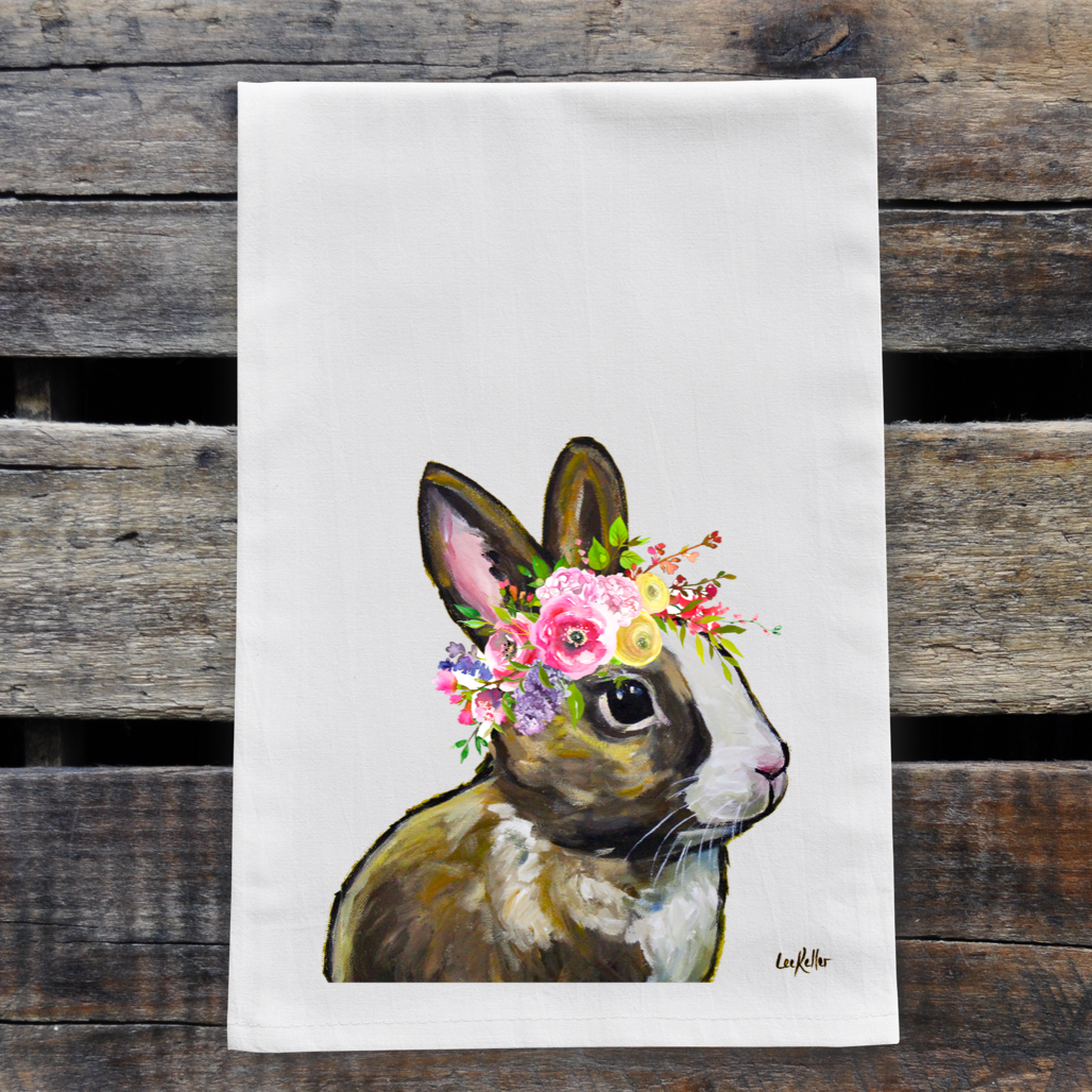 Spring Flowers Bunny Towel, Farmhouse Kitchen Decor