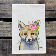 Load image into Gallery viewer, Spring Flowers Fox Towel, Farmhouse Kitchen Decor